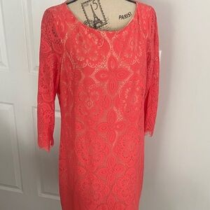 Jessica Howard Coral Lace Long Sleeve Dress